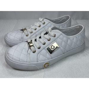 G By Guess Quilted Lace Up Sneakers Women's Size 5.5 White Leather